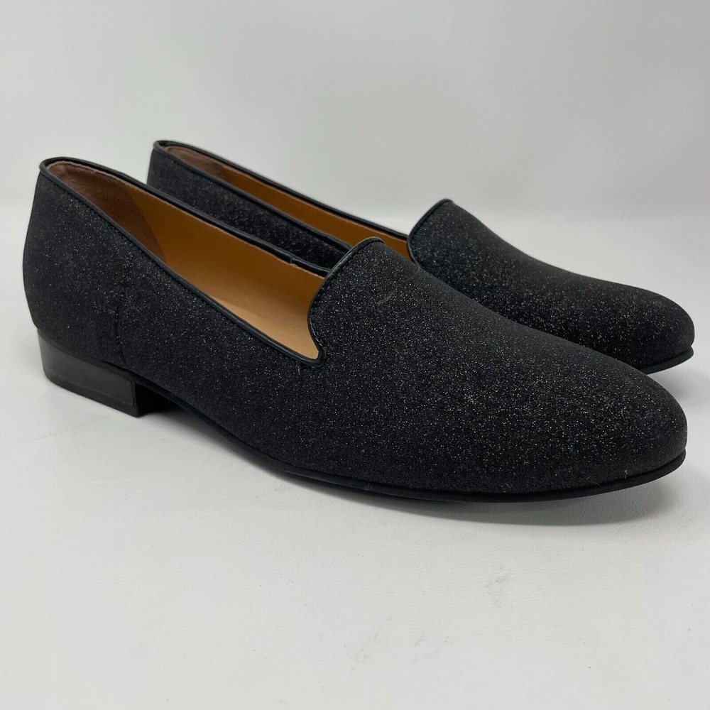 Jack Rogers Ginny Loafer Womens 7.5 Black Sparkle Glitter Slip On Flats